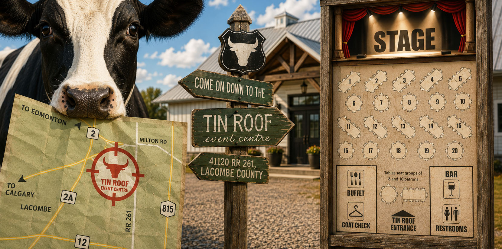 Tin Roof Event Centre Directions and Dinner Theatre Seating Chart