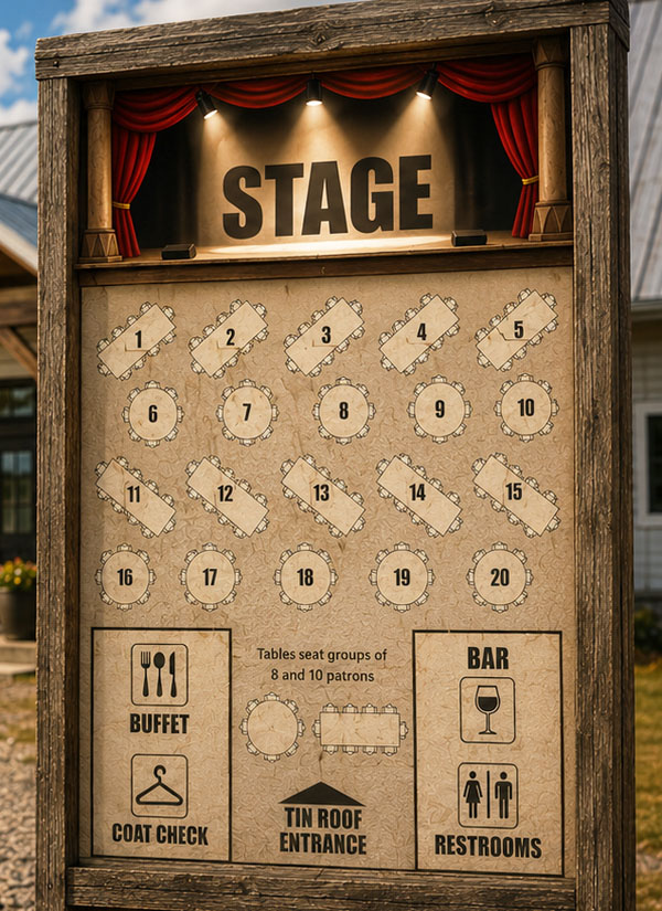 Tin Roof Event Centre seating chart for Cow Patti Theatre