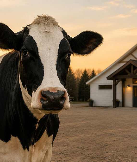 Cow Patti Mascot in front of Tin Roof Event Centre
